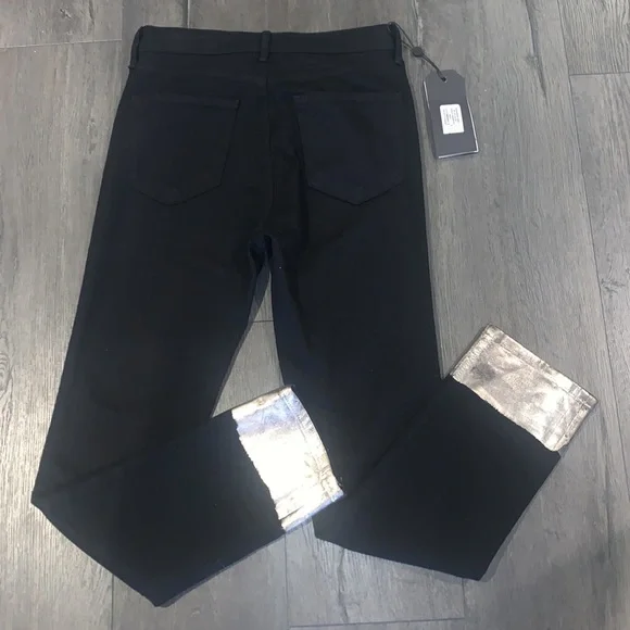 Rag & Bone NWT Bilbury Ankle Cigarette Metallic Hem Jean Size 25 Black/Gold - Picture 9 of 14